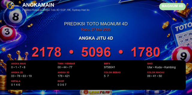 Prediksi togel Magnum 4D hari ini lengkap 2D 3D 4D 27 Mei 2026