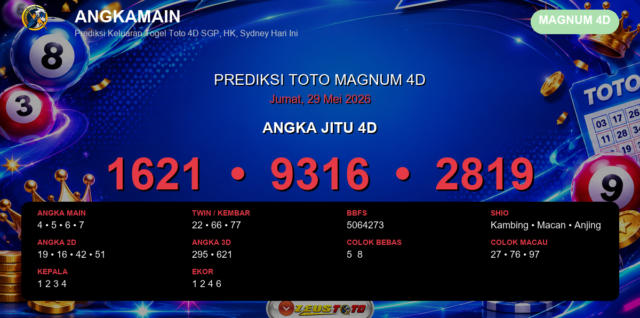 Prediksi togel Magnum 4D hari ini lengkap 2D 3D 4D 29 Mei 2026