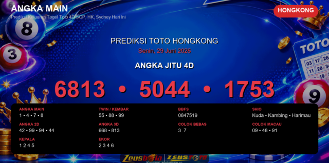 Prediksi togel Hongkong hari ini lengkap 2D 3D 4D 29 Juni 2026