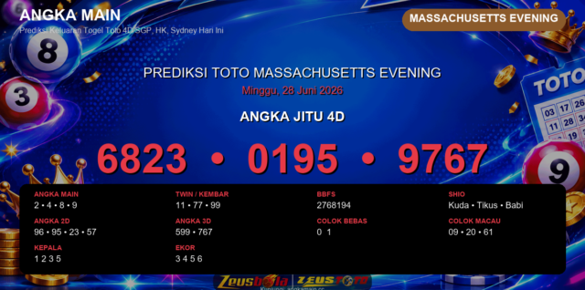 Prediksi togel Massachusetts Evening hari ini lengkap 2D 3D 4D 28 Juni 2026
