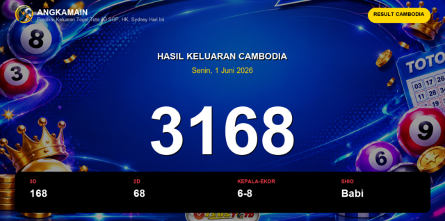 Result Cambodia hari ini 1 Juni 2026 angka 3168