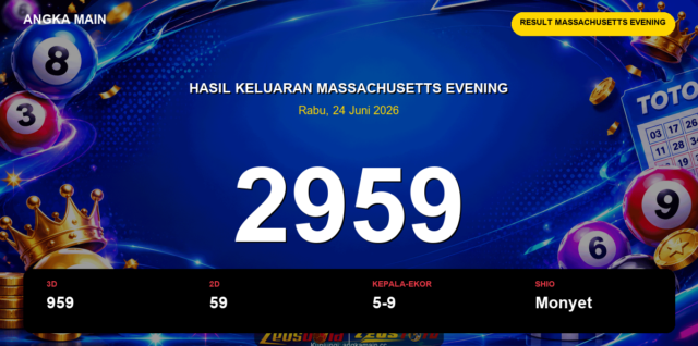Result Massachusetts Evening hari ini 24 Juni 2026 angka 2959