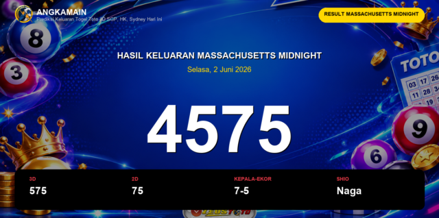 Result Massachusetts Midnight hari ini 2 Juni 2026 angka 4575