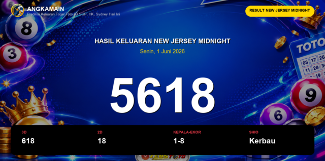 Result New Jersey Midnight hari ini 1 Juni 2026 angka 5618