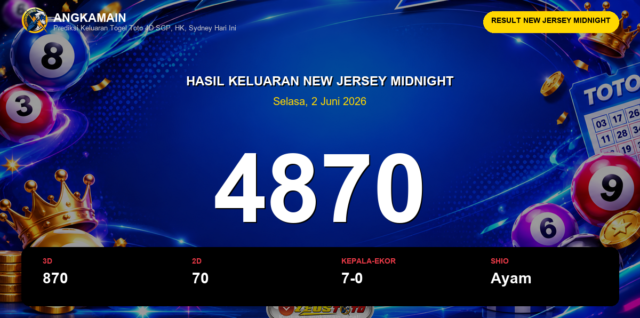 Result New Jersey Midnight hari ini 2 Juni 2026 angka 4870