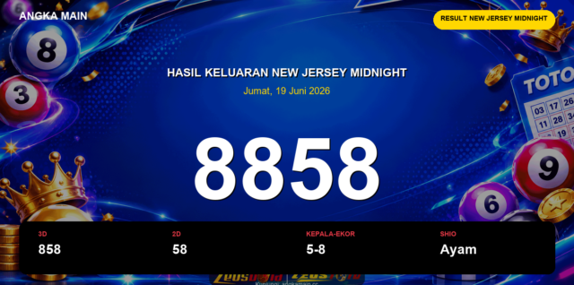 Result New Jersey Midnight hari ini 19 Juni 2026 angka 8858