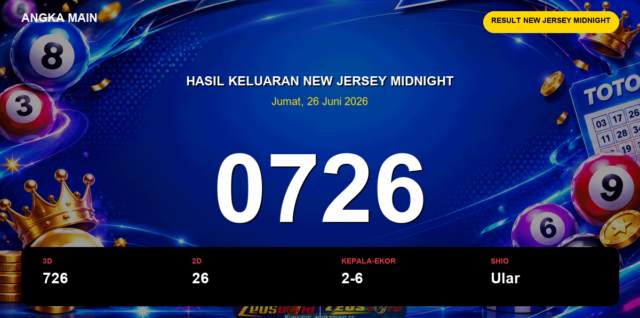 Result New Jersey Midnight hari ini 26 Juni 2026 angka 0726