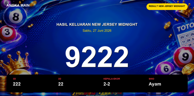 Result New Jersey Midnight hari ini 27 Juni 2026 angka 9222