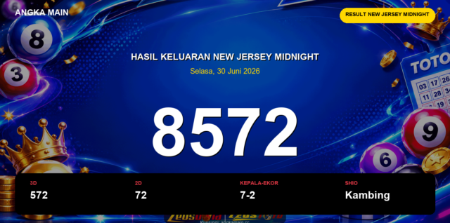 Result New Jersey Midnight hari ini 30 Juni 2026 angka 8572