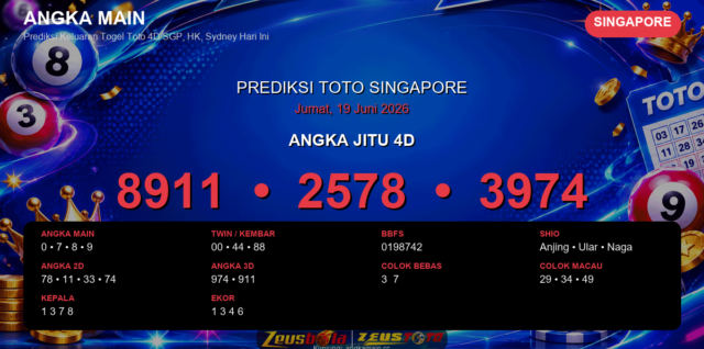 Prediksi togel Singapore hari ini lengkap 2D 3D 4D 19 Juni 2026