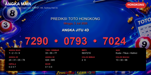 Prediksi togel Hongkong hari ini lengkap 2D 3D 4D 5 Juli 2026