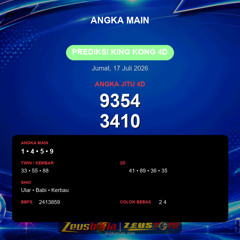 Prediksi togel King Kong 4D hari ini lengkap 2D 3D 4D 17 Juli 2026
