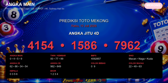 Prediksi togel Mekong hari ini lengkap 2D 3D 4D 15 Juli 2026