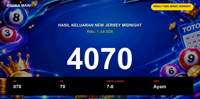 Result New Jersey Midnight hari ini 1 Juli 2026 angka 4070