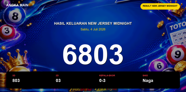 Result New Jersey Midnight hari ini 4 Juli 2026 angka 6803