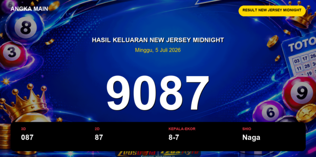 Result New Jersey Midnight hari ini 5 Juli 2026 angka 9087