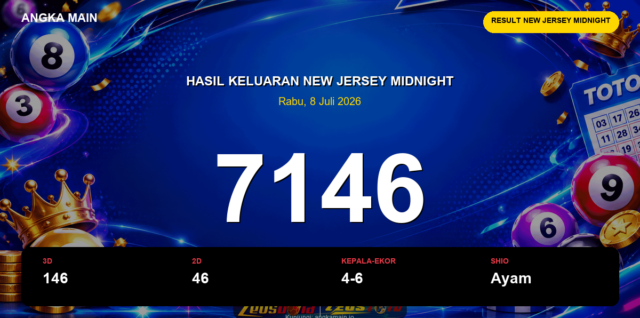 Result New Jersey Midnight hari ini 8 Juli 2026 angka 7146