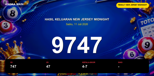 Result New Jersey Midnight hari ini 11 Juli 2026 angka 9747