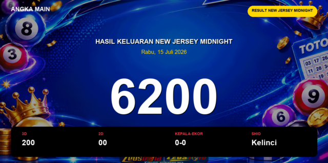 Result New Jersey Midnight hari ini 15 Juli 2026 angka 6200