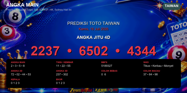 Prediksi togel Taiwan hari ini lengkap 2D 3D 4D 16 Juli 2026